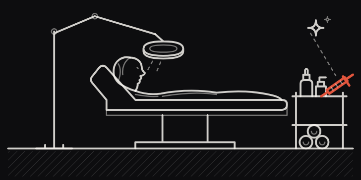 Line art: a treatment bed under a lamp